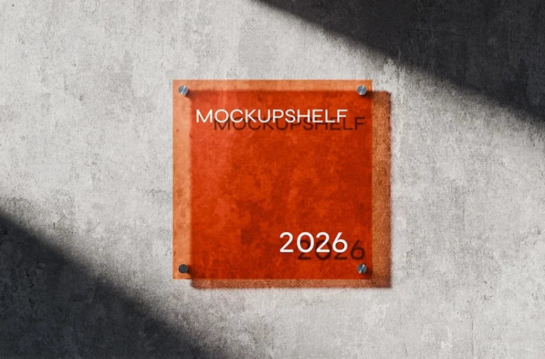 Glass panel sign board mockup mounted on a wall