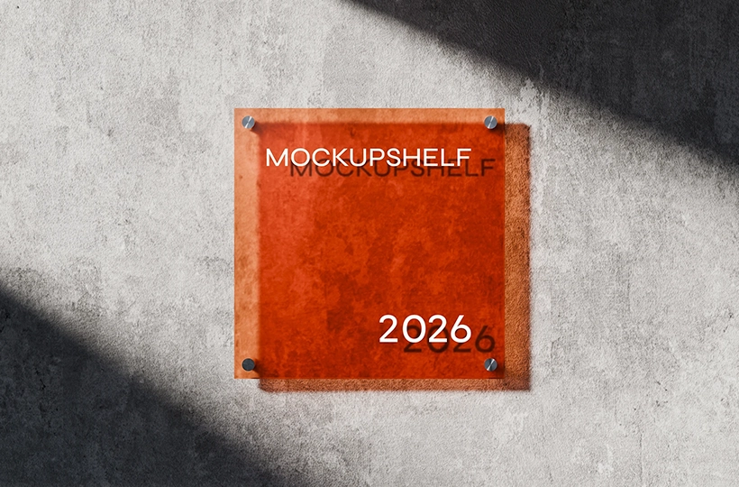 Glass panel sign board mockup mounted on a wall