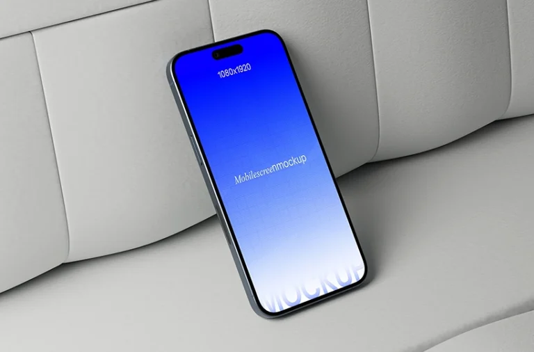 Free iPhone mockup on sofa preview