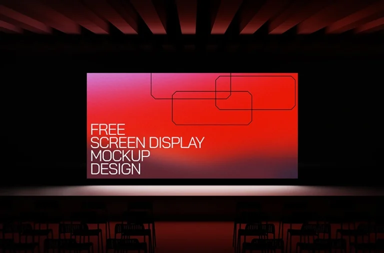 Large screen display mockup in an auditorium