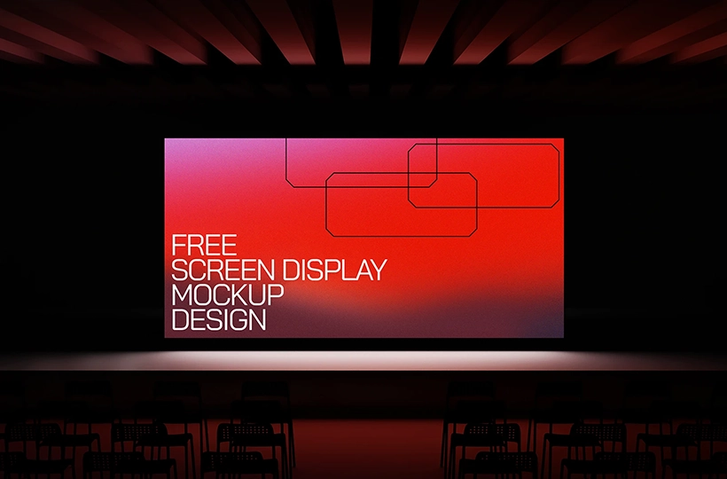 Large screen display mockup in an auditorium