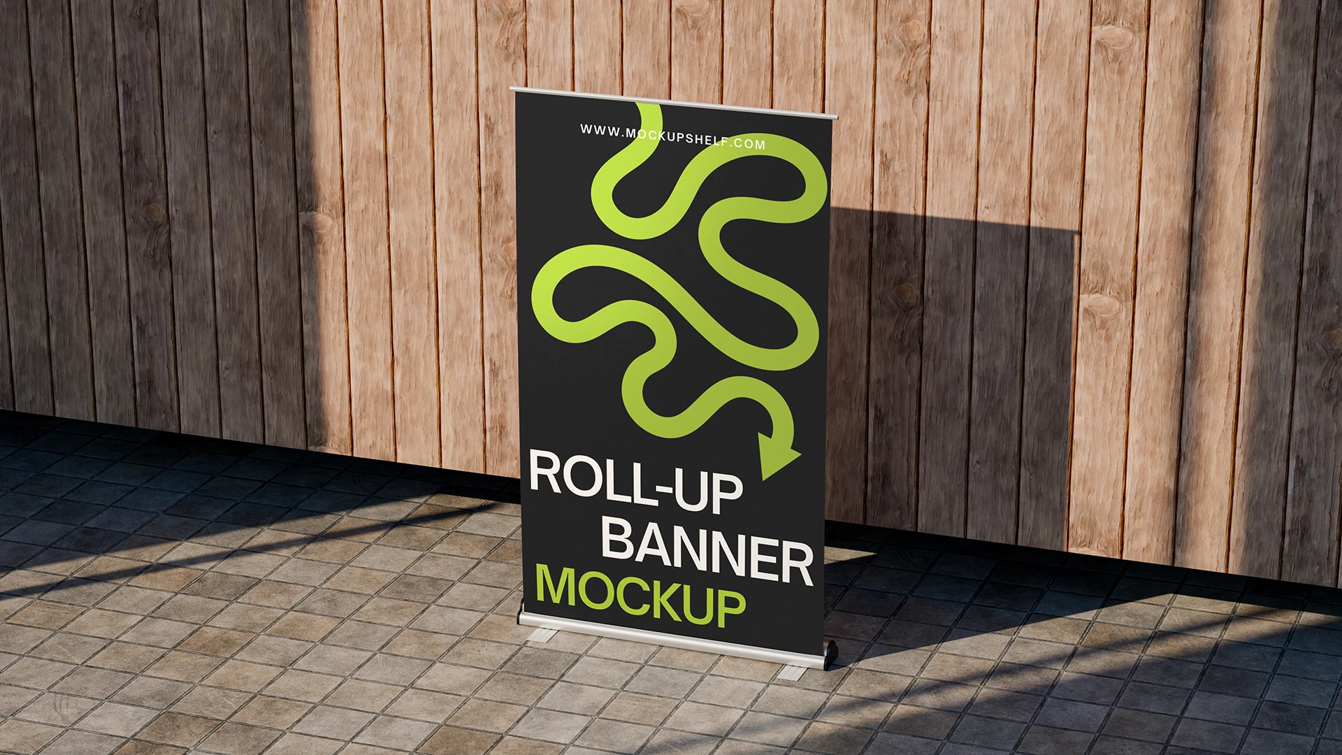 Outdoor roll-up banner mockup with design