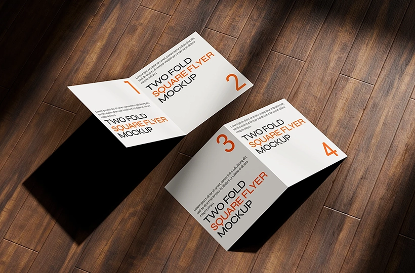Square two fold flyer mockup preview