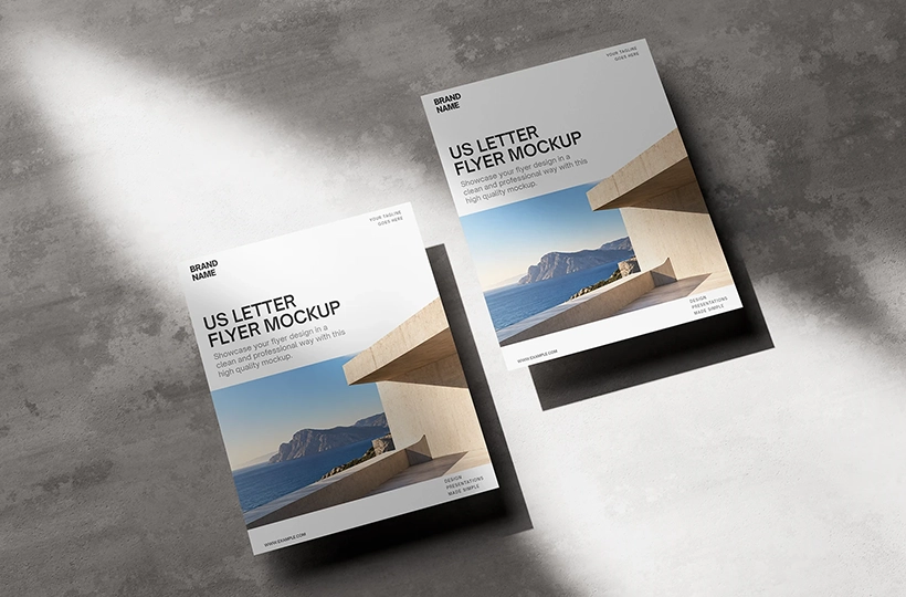 US Letter flyer mockup on a concrete surface preview