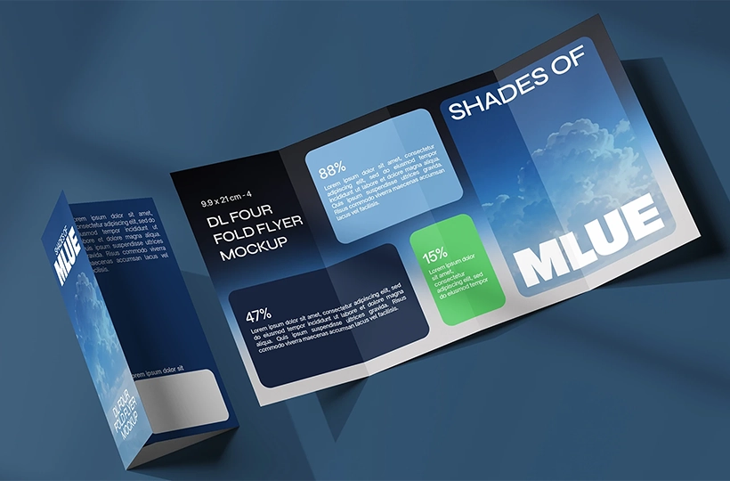 Four fold DL flyer mockup preview