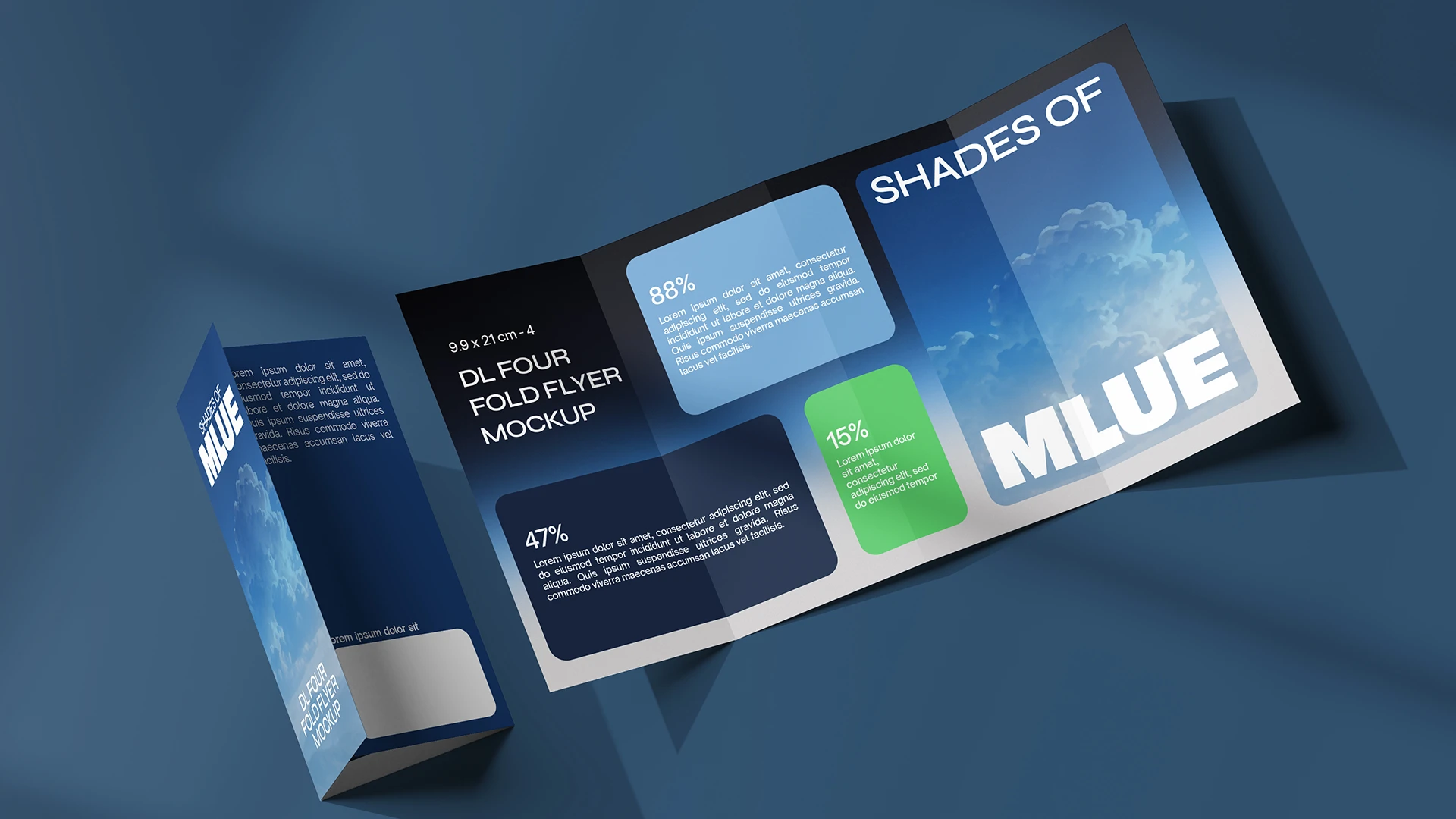 Four Fold DL Flyer Mockup With Design Four fold DL flyer mockup with design