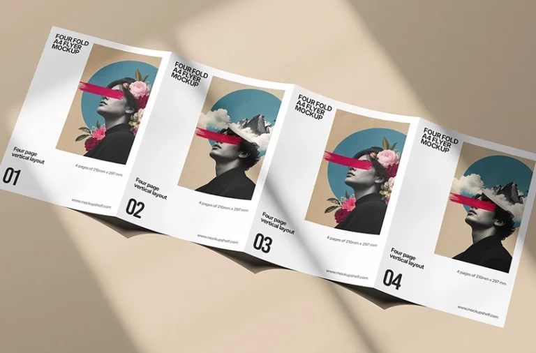 A4 four fold flyer mockup preview