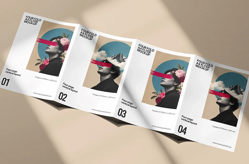 A4 four fold flyer mockup preview