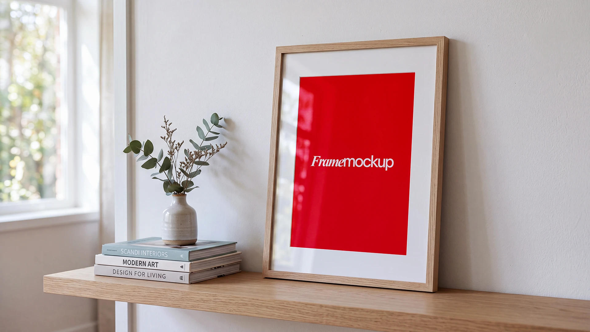 Modern A4 photo frame mockup with artwork design
