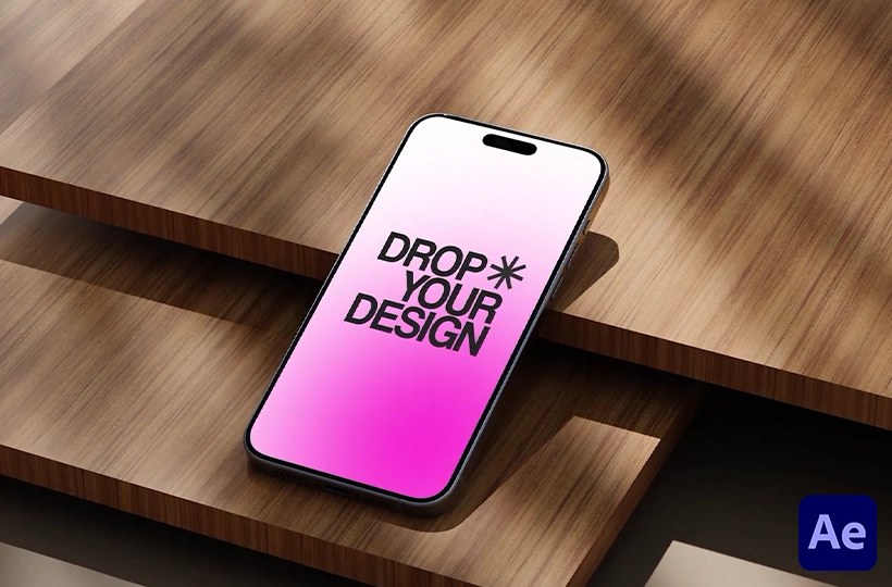 Smart phone mockup animation on wooden panel second preview