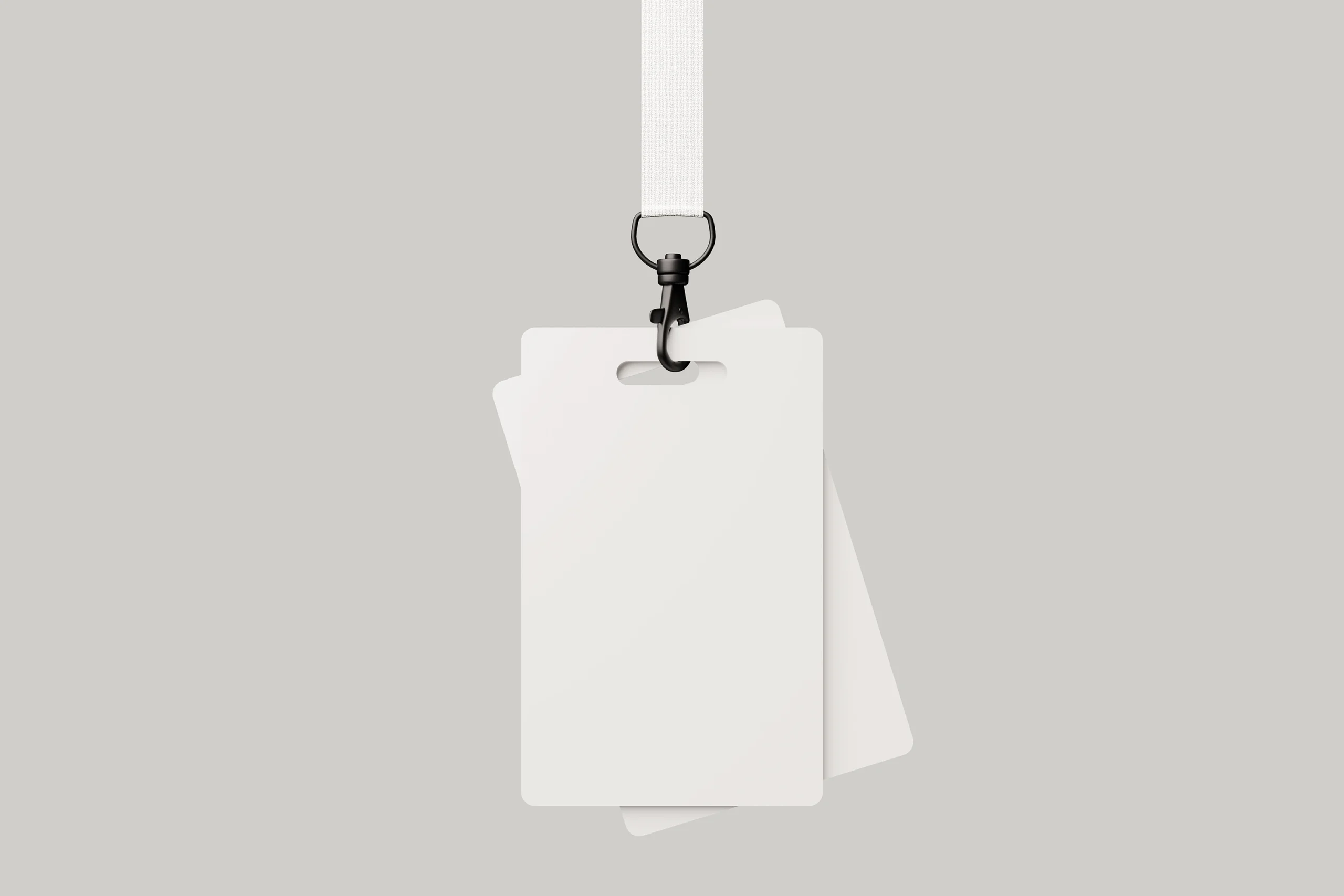 Blank two ID card mockup hanging with lanyards