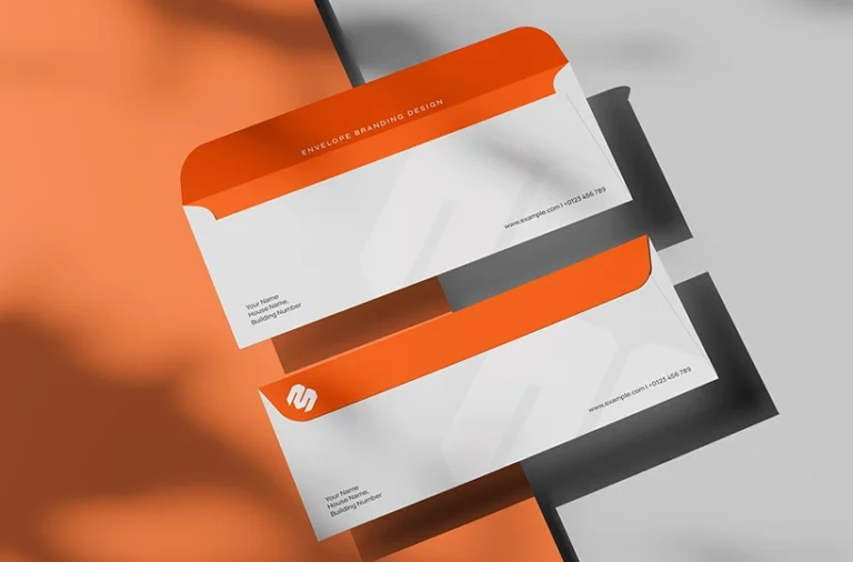 Free two envelope mockup on a flat surface