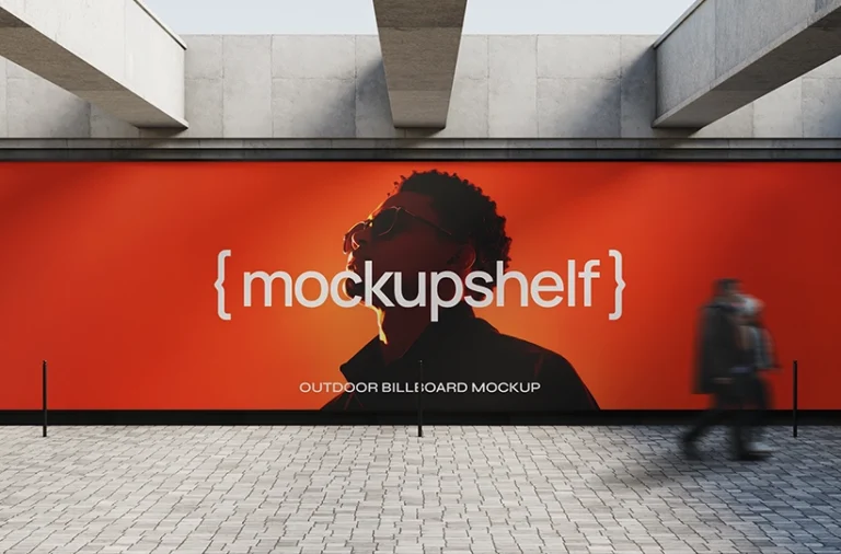 Preview of an outdoor advertising billboard with a passing pedestrian