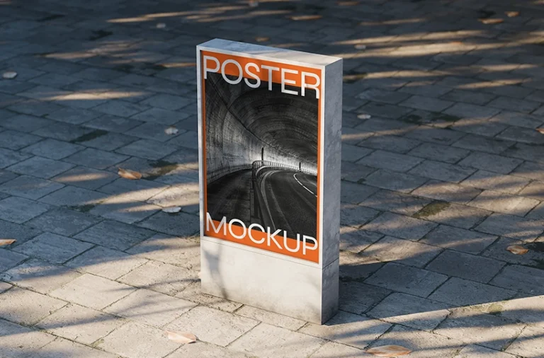 Preview of an urban outdoor poster mockup on a freestanding display