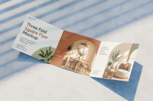 Free square trifold flyer mockup preview