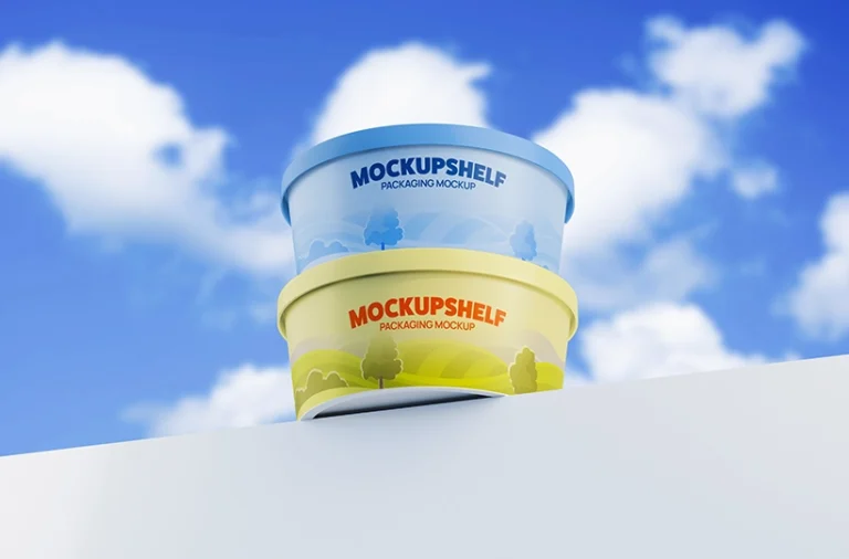 Preview of two stacked plastic containers with packaging designs applied