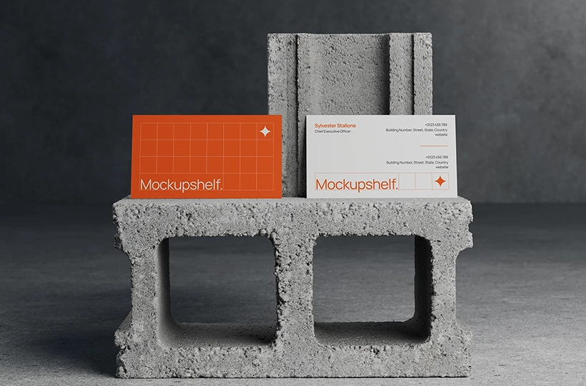 Preview of two business cards arranged on concrete blocks