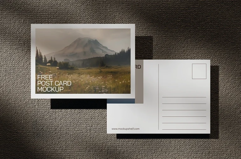 Preview of two horizontal postcards showing front and back designs